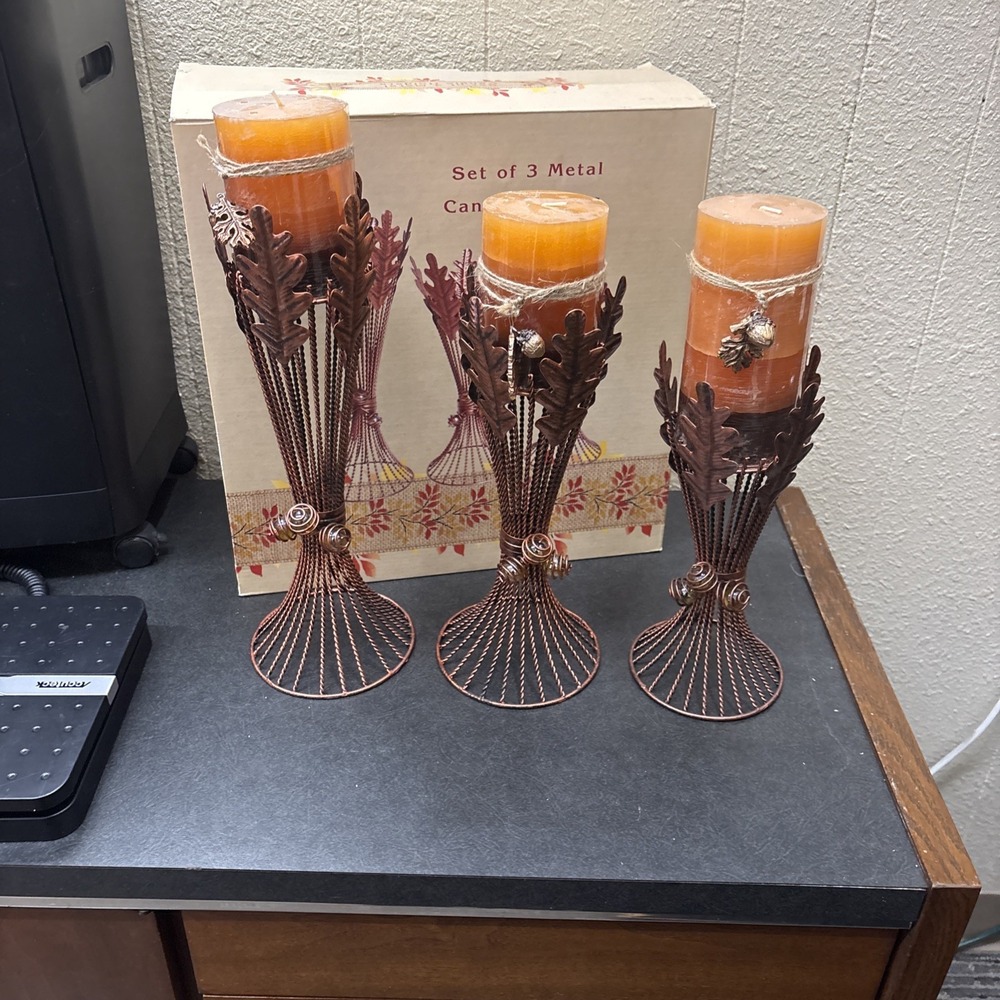 Cracker Barrel~Fall/Harvest Metal Wire Wheat Candle Holders~Copper Color~IOB